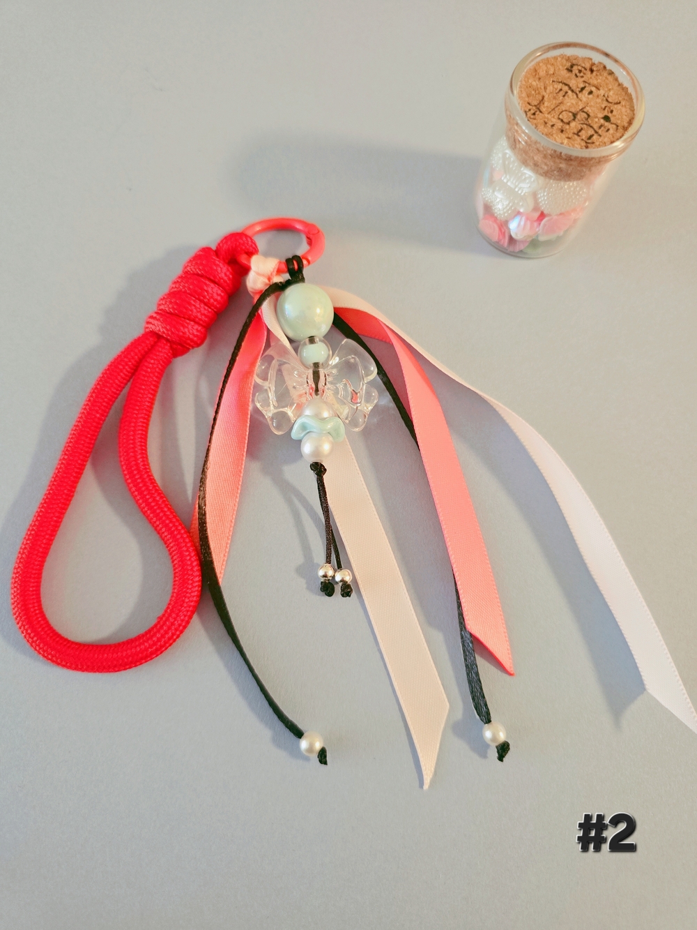 Pink Ribbon and Bead Keychain Wristlet